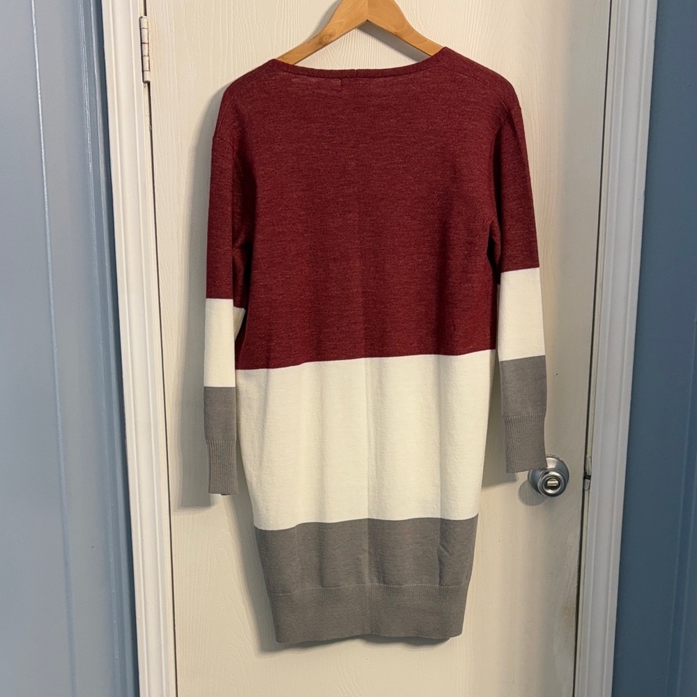 Pink Lily Colorblock Cardigan in Burgundy, Cream, and Gray - Picture 4 of 7